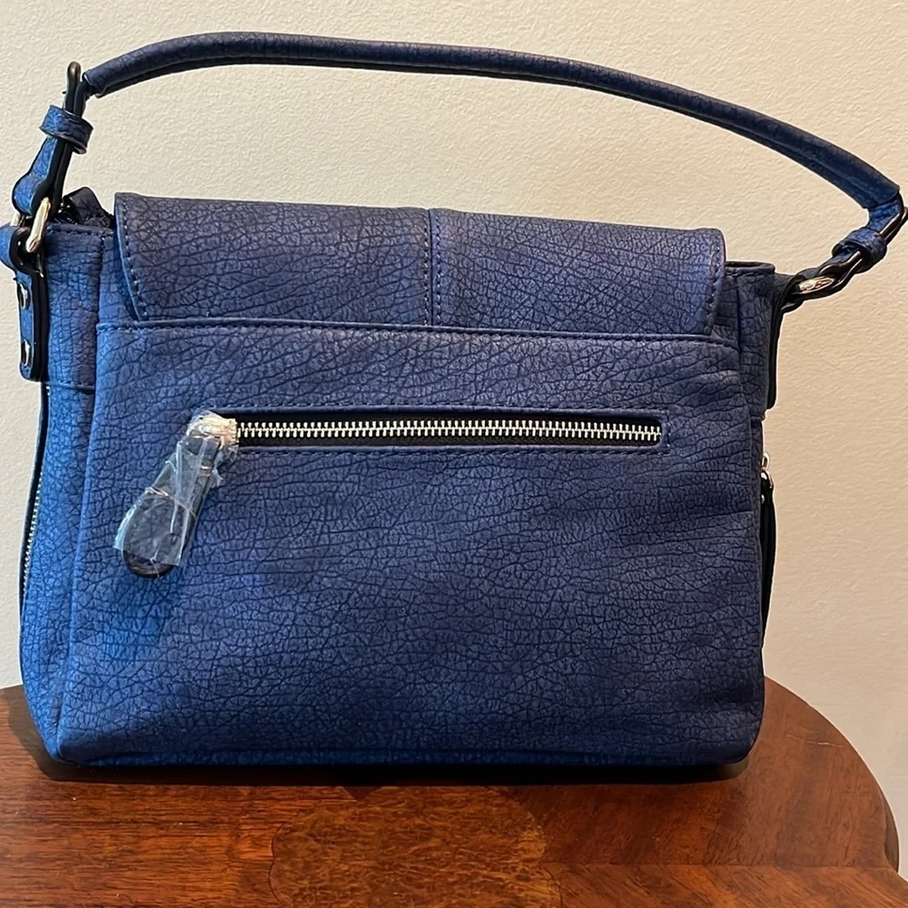 Urban expressions Satchel shoulder Crossbody bag NWOT Med. Blue Denim Suede look
